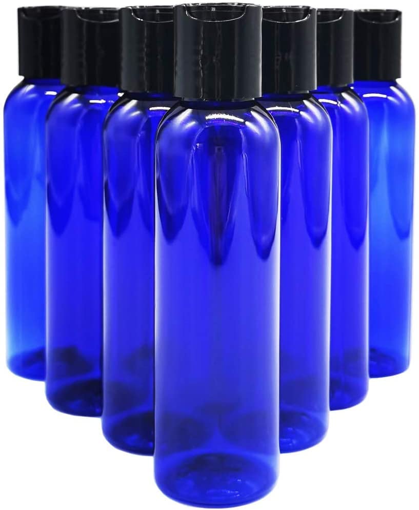 Hunky Dory 6pcs 100ml Blue Empty Plastic Bottles Refillable Travel Size Cosmetic Travelling Containers Small Leak Proof Squeeze Bottles with Black Flip Cap for Toiletries Oil,Shampoo. (Pack of 6)
