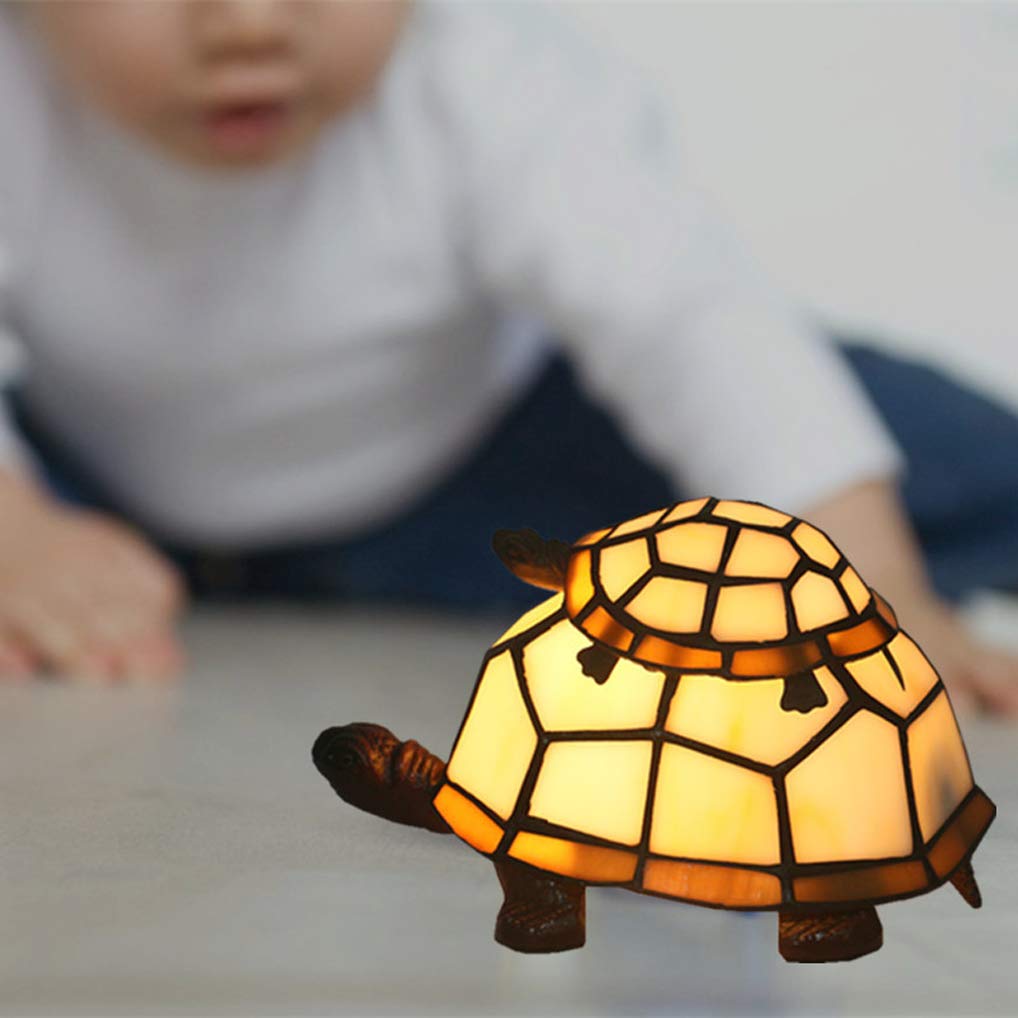 LANMOU Europäische Schildkröte Tischlampe Tiffany Lampe Schlafzimmer Dekoration Ornamente Kleine Schreibtischlampe Energiesparende Nachtlicht Kinderleuchte E14,Gelb
