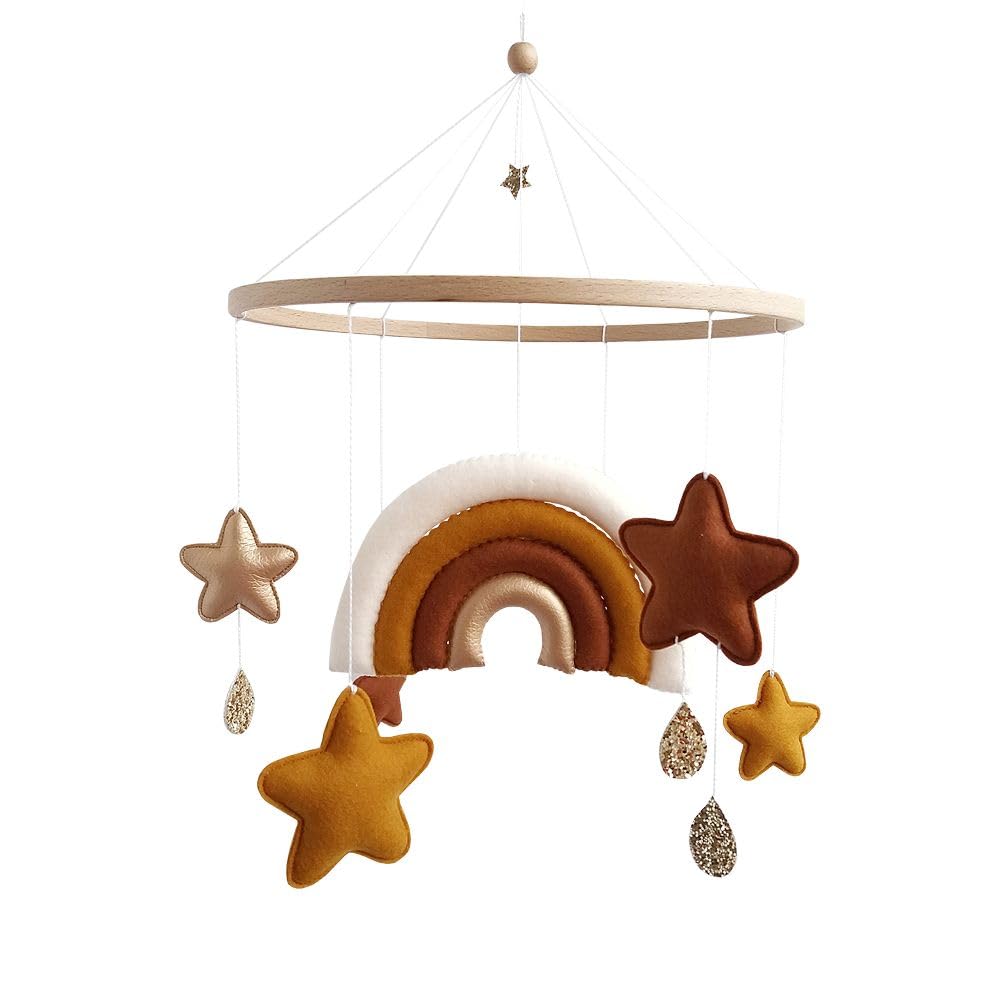 Rainbow Baby Mobile aus Filz mit Sternen – Gender-neutrales Babymobile für Kinderbett & Wickeltisch | Regenbogen Mobile fürs Babyzimmer | Handgemacht | Geschenk zur Geburt/Babyparty