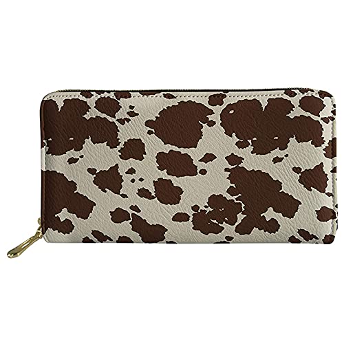 Belidome Brown Cow Print Long Wallet for Women Shopping Walk Card Holder with Zipper
