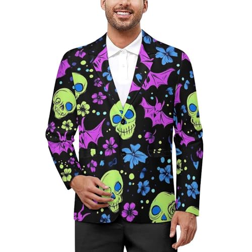 Skulls Bats Flowers Men's Slim Suit Long-Sleeve Prom Tuxedo Classic Two Button Business Jacket