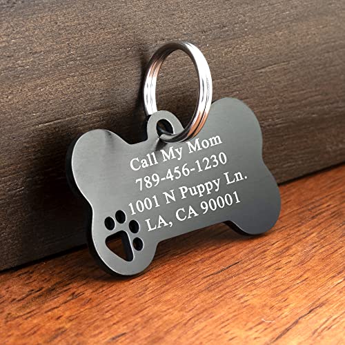 Ultra Joys Dog Tags Personalized for Pets - Hollow Paw Custom Pet ID Tag - Engraved Dog Tag for Small, Large Dogs - Large Bone in Black - Image 4
