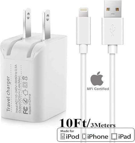 Miniatura 9 de Cargador para iPhone con enchufe de pared, cable Lightning de 10 pies + adaptador de corriente USB de doble puerto de 5 V2.4 A
