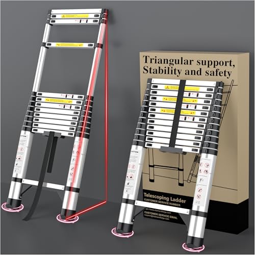 Image of Telescoping Ladder Extension Telescopic Collapsible - 12.5 FT Rv Telescope Foldable Extendable Tall Compact Aluminum Ladders - for House Roof Travel Trailers Adjustable Retractable - 330lbs Capacity