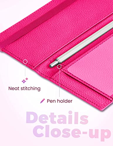 Image of Yarnic Checkbook Cover for Personal Checkbook, Checkbook Holder with Pen Holder & Built-in Clear Plastic Divider for Duplicate Checks (Hot Pink)