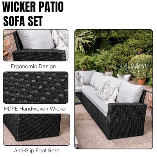 Image of DEVOKO 6 Pcs Outdoor Conversation Set Patio Furniture Set All Weather Wicker Sectional Couch 7 Seater Sofa Dining Table Garden, Poolside, Balcony, Backyard (Black And Grey Color)