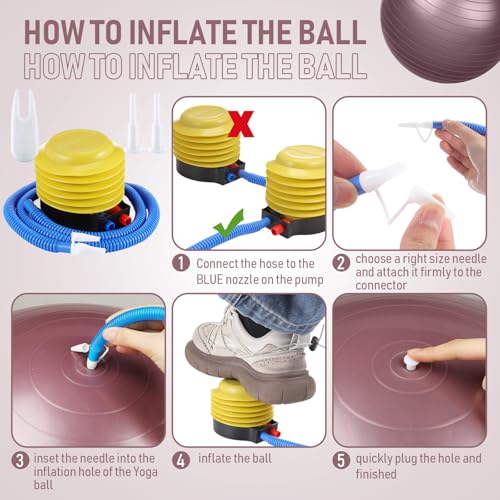 Image of Leyndo 4 Pcs 26 Inch Yoga Exercise Ball Pilates Pregnancy Birthing Fitness Ball with Quick Pump Anti Burst for Improved Posture, Balance, Yoga, Pilates, Training