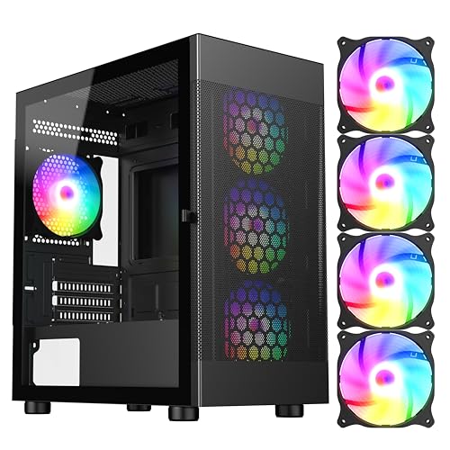 Gabinete para PC DIYPC ARGB-G5-BK Negro con USB 3.0, vidrio templado y diseño Micro ATX para gaming, con 4 ventiladores ARGB preinstalados miniatura 1
