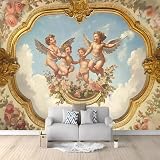 Carta da parati in 200 x 140 cm tessuto non tessuto Quattro angioletti vintage murale stampato Blu Adatto per arredare soggiorno parete di fondo TV camera da letto