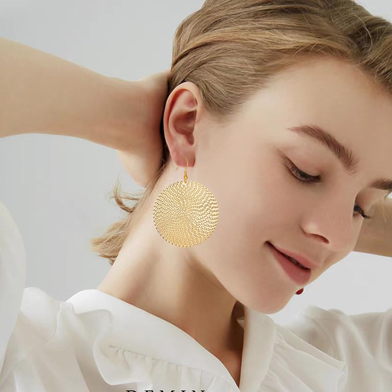 ONLYJUMP Lightweight Bohemia Geometric 14K Gold Round Disc Triple Long Earrings Big Dangling Bohemia Vintage Circular Statement Chandelier Earrings Minimalist Design Earrings Jewelry Gifts3