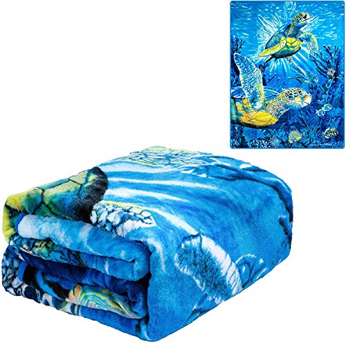 K2 New Signature Collection Queen Size Sea Turtles Korean Mink Blanket