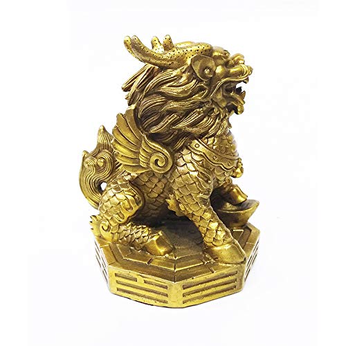 Estatua Feng Shui Kylin de Latón 4 x 3.6 x 5.2 pulg miniatura 3