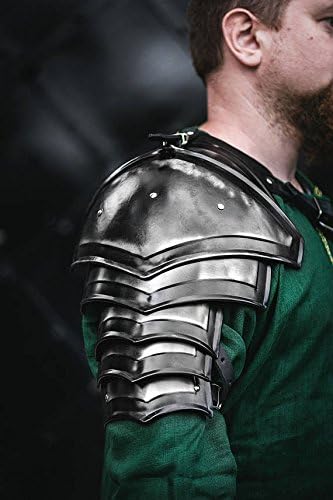 Blackened LARP Shoulder Armor - Steel Armor - Single Pauldron with Belt Across The Chest