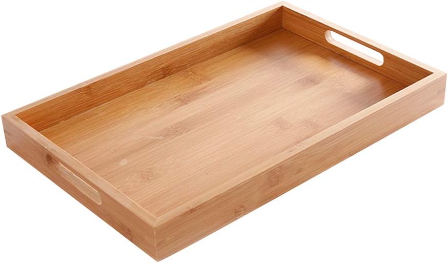 PURATEN Wooden Serving Tray with 2 Handles Wood Ware Tray Tea Rectangular Home Water Kitchen