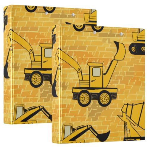 Classeur jaune 3 anneaux en D motif camions avec porte-bloc intégré ex2