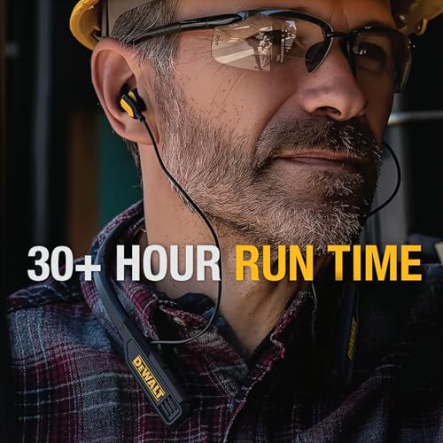 Image of DEWALT Heavy Duty Magnetic Bluetooth Neckband Headphones, Wireless Around the Neck Earbuds w /30H Runtime+Noise Isolation, HandsFree Magnetic Wireless Earphones w /Mic Bluetooth Headsets - Black Edition