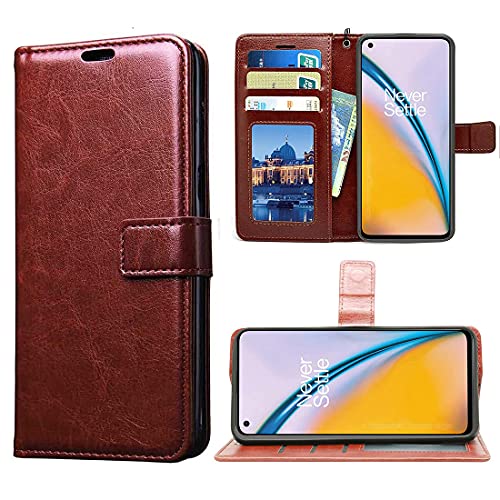 Image of Flip Cover Compatible with OnePlus Nord 2 5G | Premium Leather Finish | Inbuilt Pockets & Stand | Flip Cover Back Case for OnePlus Nord 2 5G (Brown)