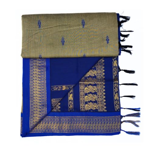 Image of Pure Kalyani Cotton Saree | Zari Border & Blouse Piece - Lata Gadwal Design | Traditional Saree