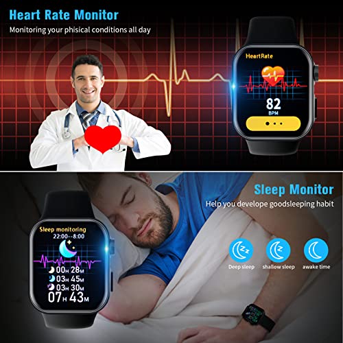 Smart Watch (Answer/Make Call), 1.81'' Touch Large Screen, Fitness Tracker Watch, Heart Rate Monitor, Step Counter, Activity Trackers Smart Watches For Women Men Ios Android, 2 Charging Cables, Black #TOP1