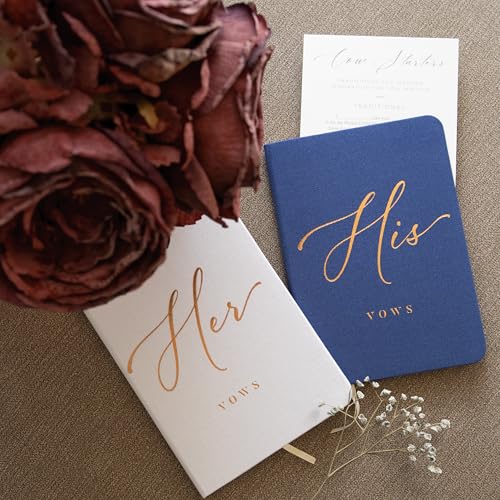 Image of ARTESORI Vow Books His and Hers - Linen Wedding Vow Books Perfect as Bride & Groom Gifts, Wedding Registry Ideas - His & Hers Gifts Wedding Vow Book - Wedding Essentials & Accessories (White & Navy)