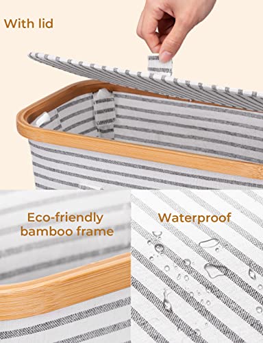 Yamagahome 52L Slim Laundry Hamper With Lid, Narrow Laundry Hamper With Removable Bag, Slim Laundry Basket With Lid, Skinny Hamper Basket Made Of Bamboo And Oxford For Bedrooms, Bathroom, Rv, Stripe #TOP4