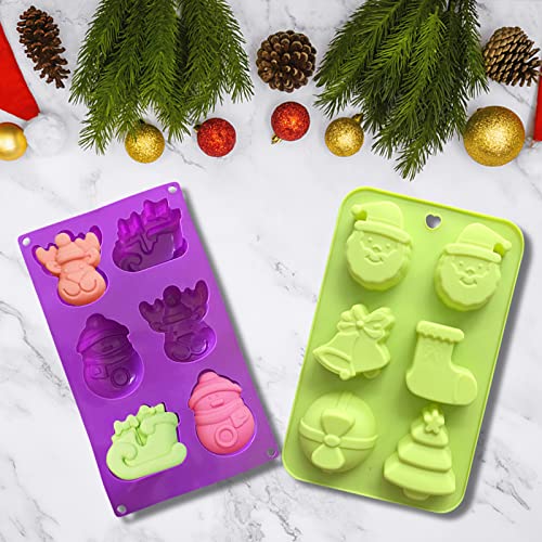 Silikonform Weihnachten, 2 Stück Pralinenform, Pralinenform Silikon, Silikonformen Backform Weihnachten, Backzubehör Weihnachten, 6 Löcher Backform Silikon, Ausstechformen für Pralinen Muffins Kuchen