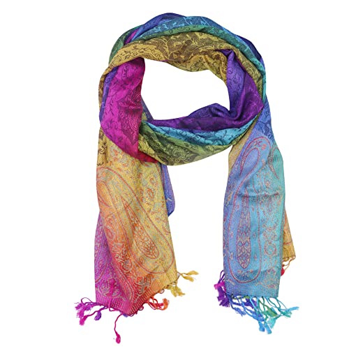 ANKOMINA Women Colorful Rainbow Tassel Scarf Enthic Style Flowers Gradient Jacquard Cotton Pashmina Shawl Wraps2