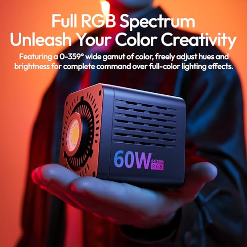 Image of ULANZI C60RGB 60W RGB COB Video Light, Mini Bowens Portable LED Photography Continuous Output Lighting 2500K-6500K CRI≥95 20 Effects 3300mAh Rechargeable Handheld Spotlight with 1 /4 inch Thread, DC /Type-C