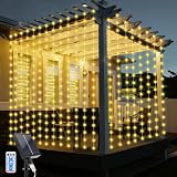 JIMACRO Cortina de Luces Solares, 3Mx3M Impermeable Cadena de Luces Solares, 10 Pcs Lámparas de Cortina Solar 8 Modos 300 LED Cortina Luces con Control Remoto para Vacaciones Patio Jardín Boda