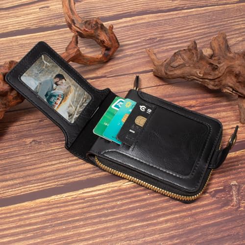 SUMGOGO Small Wallets for Men Zipper Around Pocket Bifold Wallet Leather Short Billfold Card holder Coin Purse (Coffee)4
