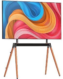Ergounion Easel TV Stand for 32-86 Inch LCD LED Flat or Curved Screen up to 132 lbs, Height Adjustable Tripod TV Floor Stand with Wood Legs and Cable Ties