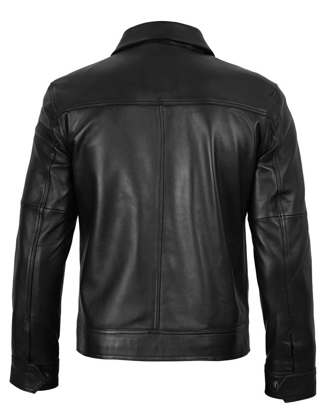 Image of Decrum Vintage Style Mens Leather Jacket - Real Lambskin Classic Shirt Collar Leather Jackets for Men
