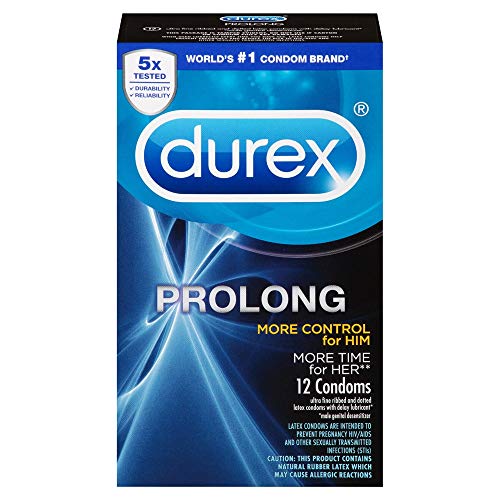 Durex Prolong with Brass Lunamax Pocket Case, Extended Climax Control Latex Condoms-12 Count