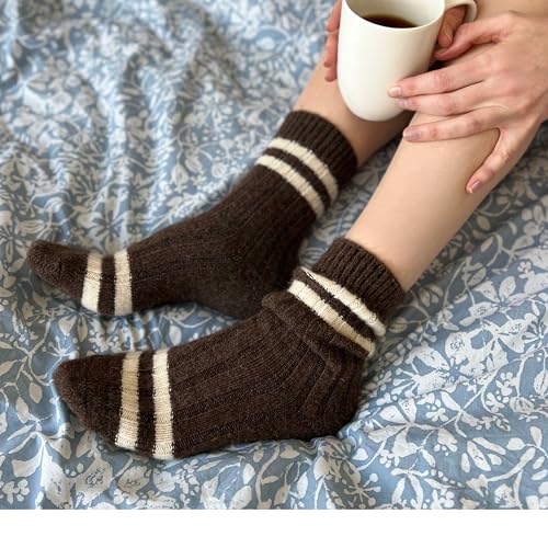 Image of 92% Merino Wool Socks Crew Cozy Heavyweight Home Travel Outdoor Super- Soft Socks, 100% Made in Mongolia