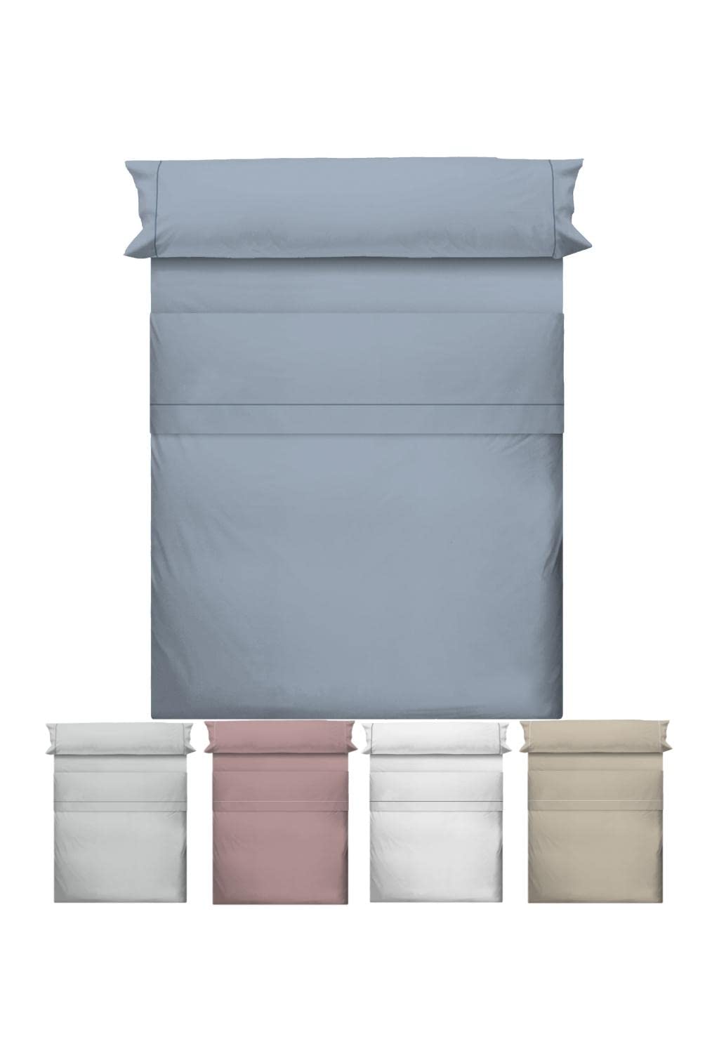 LEBENGOOD Juego de Sabanas, Sabanas Colores, Cómodas, Suaves, Bajera Ajustable, Encimera y Funda de Almohada (105x190/200, Denim)