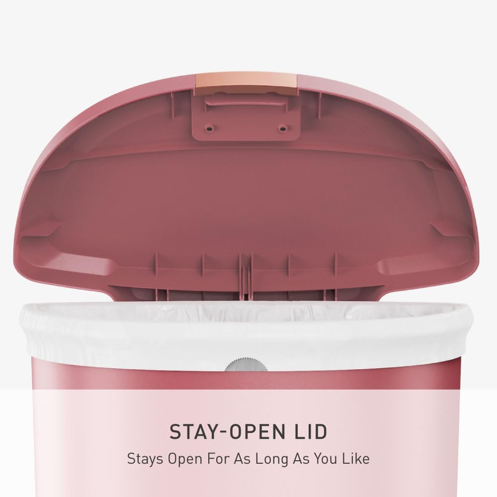 simplehuman Semi-Round Step Can, 50L / 13 Gallon Kitchen Trash Can, Studio Edition, Pet-Proof Slide Lock, 150,000-Step Pedal, Lid Shox® Silent Close, Blush Plastic