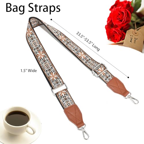 Image of Purse Strap,1.5 inch Leather End Shoulder Strap Adjustable Replacement,Retro Multi-Pattern Crossbody Bag Straps