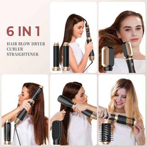 Image of 6 in 1 Hair Dryer Brush, Upgrade Detachable Blow Dryer Brush Air Styler Wrap Air Curler, Curly Twist Hot Curling Iron, Negative Ion Blow Dryer Hot Styler, Travel Hair Styling Tool