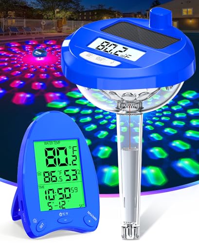 LuxBlue 2026 Solar Pool Thermometer Wireless - 650FT Transmission | Pool Temperature Thermometer with Light Show | Dual Backlit Display for Easy Read | Floating Water Temperature Gauge for Hot Tub Spa