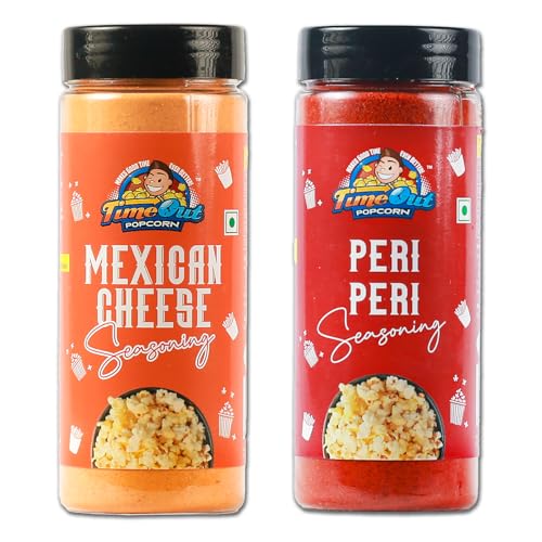 Image of Time Out Popcorn Mexican Cheese and Peri Peri Seasoning, Multi-Purpose Powder for Popcorn and Snacks Flavoring,Pack of 2, 100g Each