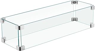 OVIOS Fire Pit Wind Guard for Rectangular Fire Table, Clear Tempered Gla...
