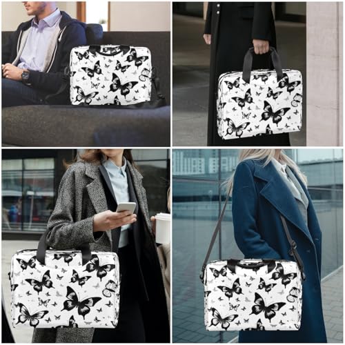 Maletín negro para laptop con diseño Animal Butterfly y correa ajustable miniatura 7