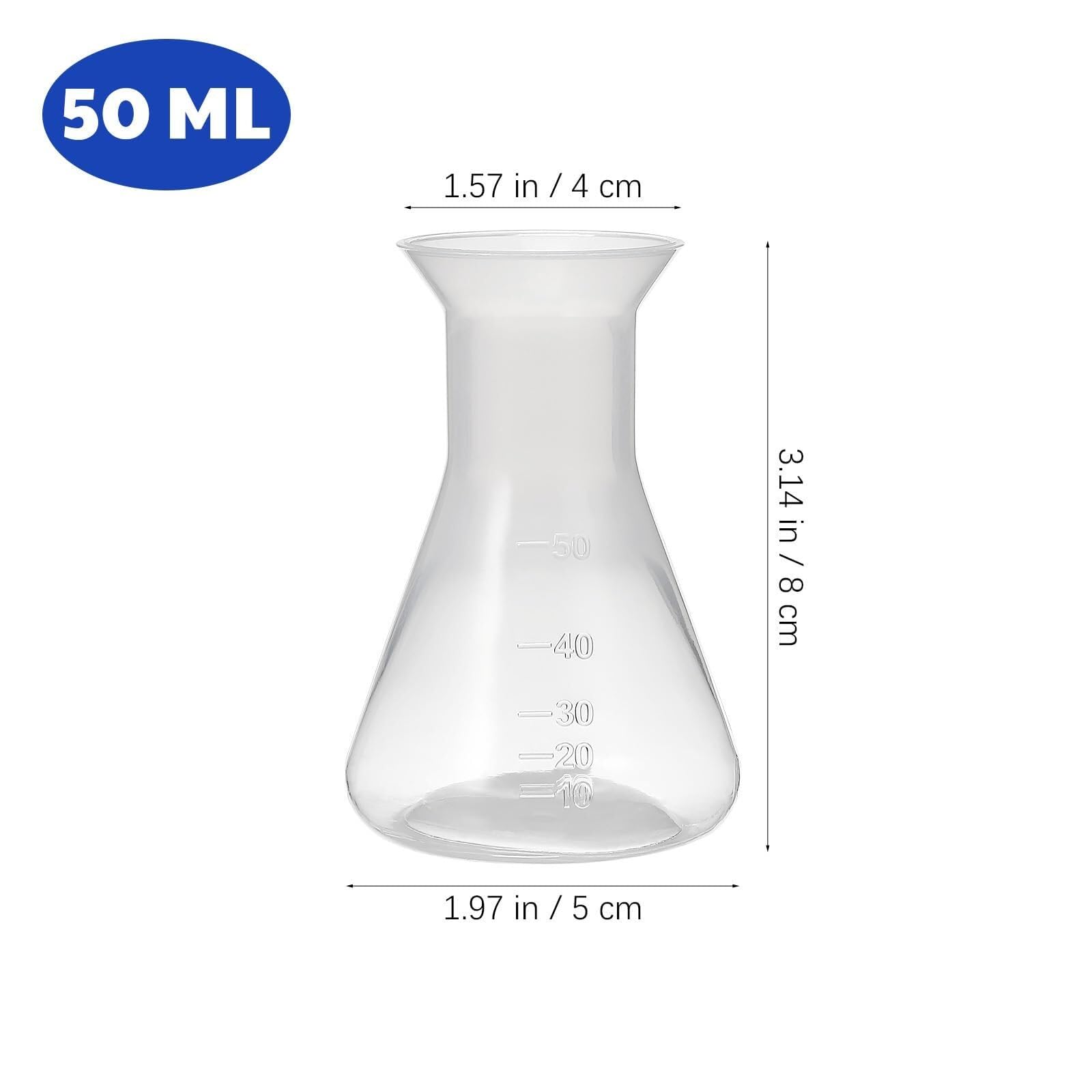 5 Kunststoff-Erlenmeyer 50ml – Transparente, graduierte Kegelkolben für Labor, Schule und Wissenschaftliche Experimente
