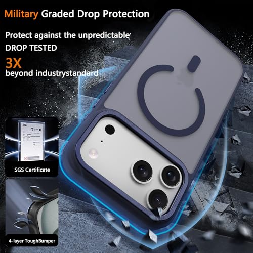 Image of Magnetic for iPhone 17 Pro Phone Case, [Compatible with MagSafe], Screen Protectors X1, [Military Grade Drop Protection],Matte Finish,Slim,Shockproof,Protective (Blue, iPhone 17 PRO)
