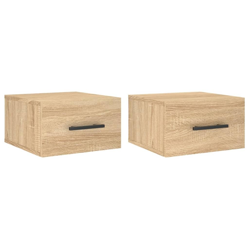 Wand-Nachttische 2er Set Hängend in Sonoma-Eiche Optik, Schwebender Nachttisch für Schlafzimmer 35x35x20 cm