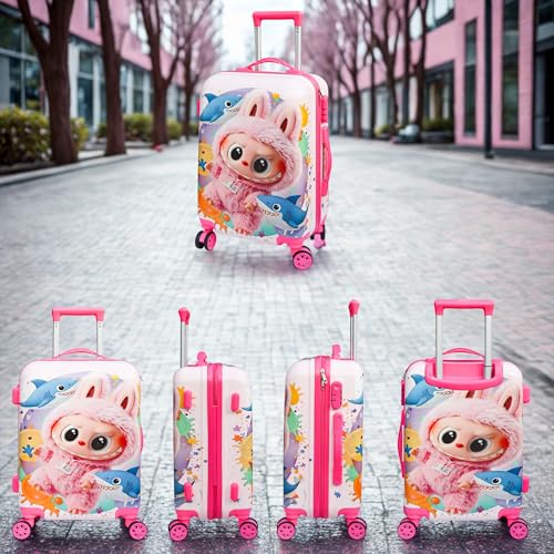 Image of ADSON Abs Kids Trolley 360 Rotating Luggage 360 Degree Wheels Cartoon Non-Breakable 20 Inch Kids Hardsided Suitcase with 4 Wheels, 360 Degree Wheel Travel Trolley Bag (Light Pink)
