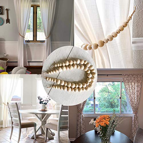 ZILucky Set of 2 Curtain Tie Backs, Natural Wood Drape Tiebacks, Window Treatment, Farmhouse Garland, Boho Decor Accessories (Primary Color Beads - Khaki Leather Cord) - Image 4