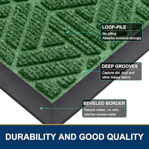 Smiry Front Door Mat Outside Entrance, Heavy Duty Natural Rubber Doormat, Trap Dirt and Moisture Easy Clean Low Profile Patio Porch Welcome Floor Mats for Entry, 47x32 Inch, Green