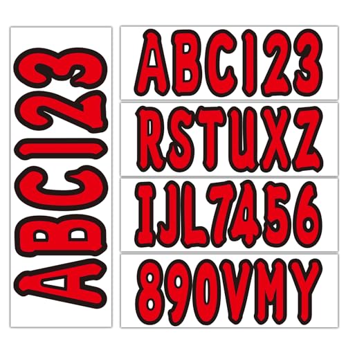 Image of 3 inch Registration Numbers and Letters Marine Sticker Decal | 4 Sets Alpha-Numeric Vinyl Letter for Jet Ski PWC Personal Watercraft Red