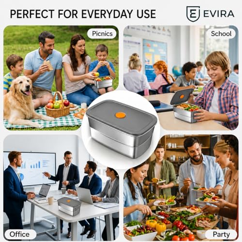 Image of Fridge Storage Box 316 Stainless Steel Food Storage Containers | Food Grade, Leakproof Kitchen Organizer | Freshness Locking, Microwavable & Freezer Safe (1200 ML - 4 PCs)